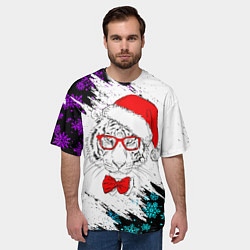Футболка оверсайз мужская БЕЛЫЙ НОВОГОДНИЙ ТИГР 2022, цвет: 3D-принт — фото 2