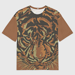 Футболка оверсайз мужская Морда тигра на весь экран, цвет: 3D-принт