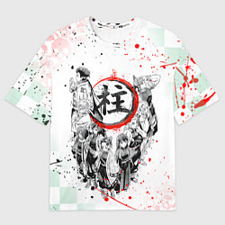 Мужская футболка оверсайз КЛИНОК РАССЕКАЮЩИЙ ДЕМОНОВ, БРЫЗГИ КРАСОК