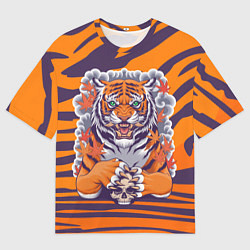 Мужская футболка оверсайз Тигр с черепом