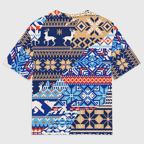 Мужская футболка оверсайз НОВОГОДНИЙ УЗОР ОЛЕНИ И МЕДВЕДИ НОВЫЙ ГОД 2022 / 3D-принт – фото 2