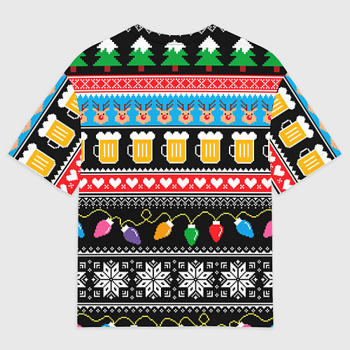 Мужская футболка оверсайз Новогодний пивной узор / 3D-принт – фото 2