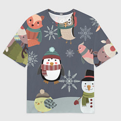 Мужская футболка оверсайз НОВОГОДНИЙ ПАТТЕРН ЖИВОТНЫЕ