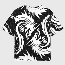 Мужская футболка оверсайз УЗОР ИЗ БЕЛЫХ ДРАКОНОВ WHITE DRAGON TOKYO