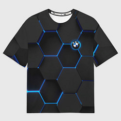 Футболка оверсайз мужская BMW blue neon theme, цвет: 3D-принт