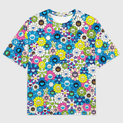 Футболка оверсайз мужская Takashi Murakami Улыбающиеся цветы, цвет: 3D-принт