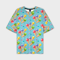 Мужская футболка оверсайз Разноцветное мороженое паттерн