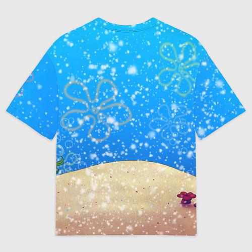 Мужская футболка оверсайз НОВОГОДНИЙ ГУБКА БОБ КВАДРАТНЫЕ ШТАНЫ / 3D-принт – фото 2