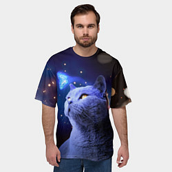 Футболка оверсайз мужская КОТ И ГОЛУБАЯ БАБОЧКА, цвет: 3D-принт — фото 2