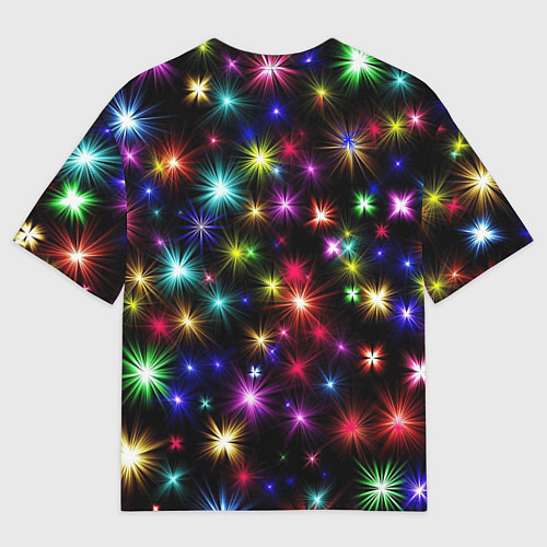 Мужская футболка оверсайз БЕЛЫЙ ТИГР 2022 И НОВОГОДНИЕ ОГНИ / 3D-принт – фото 2