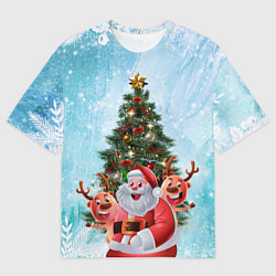 Мужская футболка оверсайз Санта и олени