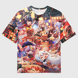 Мужская футболка оверсайз Новый год в геншин импакте все герои