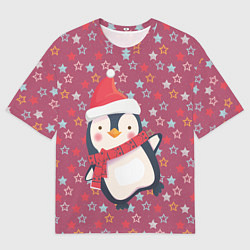 Футболка оверсайз мужская Пингвин в звездах, цвет: 3D-принт