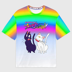Мужская футболка оверсайз Луна и Артемис под радугой