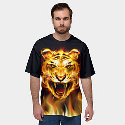 Футболка оверсайз мужская Тигр В Пламени, цвет: 3D-принт — фото 2