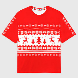 Мужская футболка оверсайз КРАСНО-БЕЛЫЙ СВИТЕР С ОЛЕНЯМИ