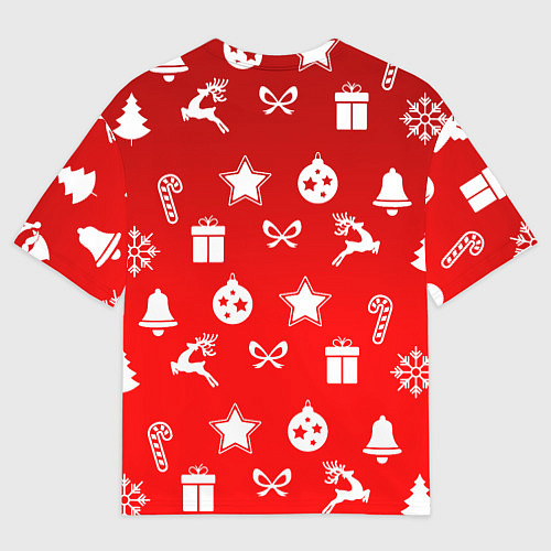Мужская футболка оверсайз Новогодний узор красный градиент / 3D-принт – фото 2