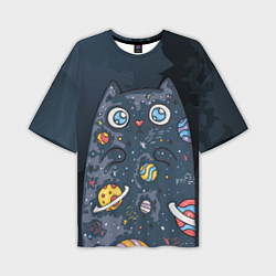 Мужская футболка оверсайз Космический кот в планетах