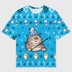 Футболка оверсайз мужская НОВОГОДНИЙ ВЖУХ КОТ, цвет: 3D-принт