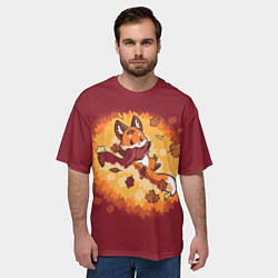 Футболка оверсайз мужская Лис в листопаде, цвет: 3D-принт — фото 2