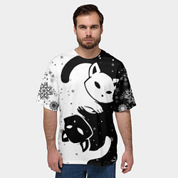 Футболка оверсайз мужская Новогодние два кота кувыркаются, цвет: 3D-принт — фото 2