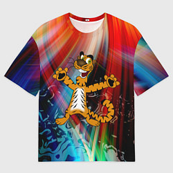 Футболка оверсайз мужская Новогодний тигр пляшет, цвет: 3D-принт