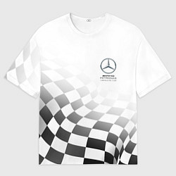 Футболка оверсайз мужская MERCEDES, МЕРСЕДЕС СПОРТ, ФИНИШНЫЙ ФЛАГ, ФОРМУЛА 1, цвет: 3D-принт