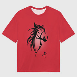 Мужская футболка оверсайз Огненная лошадь с иероглифом