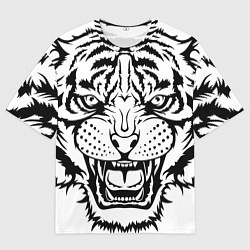 Мужская футболка оверсайз БЕЛЫЙ ТИГР СИЛУЭТ, СИМВОЛ 2022 ГОДА