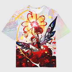 Мужская футболка оверсайз Кли с крыльями при взрыве Genshin Impact