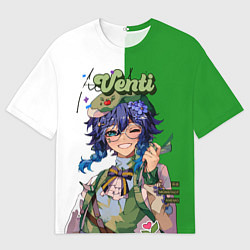 Мужская футболка оверсайз Венти волшебно улыбается Genshin Impact