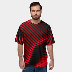 Футболка оверсайз мужская Волны красного металла, цвет: 3D-принт — фото 2