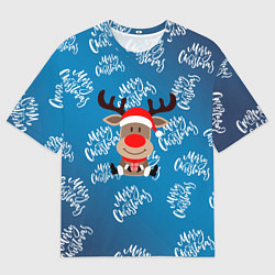 Футболка оверсайз мужская Merry Christmas Олень с подарком, цвет: 3D-принт