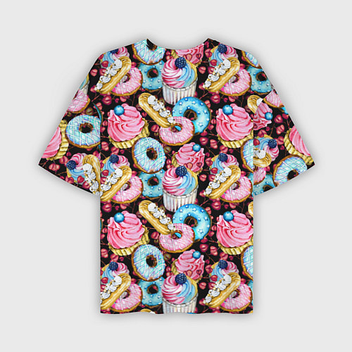Мужская футболка оверсайз Узор из сладостей на черном фоне / 3D-принт – фото 2