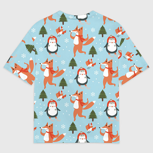 Мужская футболка оверсайз Лисята и пингвины Новый год 2022 / 3D-принт – фото 2