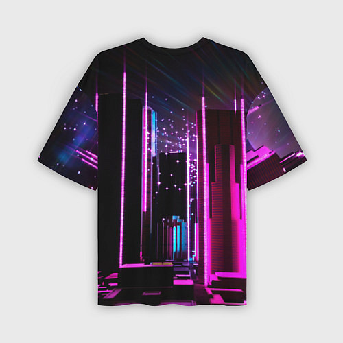 Мужская футболка оверсайз Ночной город в киберпанке / 3D-принт – фото 2