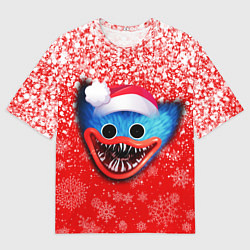 Футболка оверсайз мужская POPPY PLAYTIME ХАГИ ВАГИ НОВОГОДНИЙ, СНЕЖИНКИ, цвет: 3D-принт