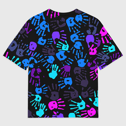 Мужская футболка оверсайз Следы неоновых рук / 3D-принт – фото 2