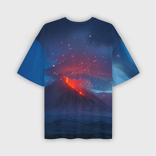 Мужская футболка оверсайз Извержение вулкана ночью / 3D-принт – фото 2