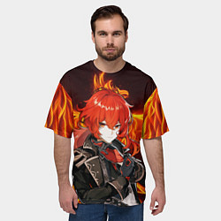 Футболка оверсайз мужская ОГНЕННЫЙ ФЕНИКС ДИЛЮК, ГЕНШИН ИМПАКТ, цвет: 3D-принт — фото 2