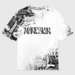 Мужская футболка оверсайз MANESKIN, ЛОГО РОК ГРУПП ЧЁРНО БЕЛОЕ