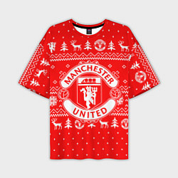 Мужская футболка оверсайз FC Manchester United: Новогодний узор