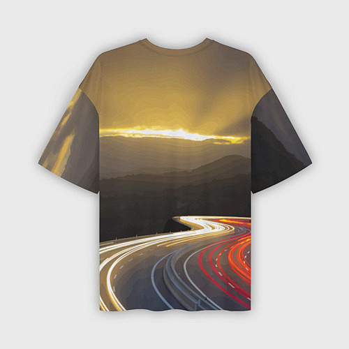Мужская футболка оверсайз Ночная трасса, Мерседес / 3D-принт – фото 2