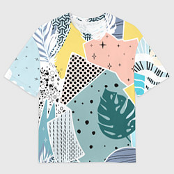 Футболка оверсайз мужская Абстрактный узор с пальмовыми листами и геометрией, цвет: 3D-принт