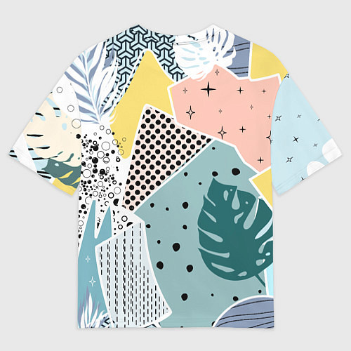 Мужская футболка оверсайз Абстрактный узор с пальмовыми листами и геометрией / 3D-принт – фото 2