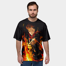 Футболка оверсайз мужская Сукуна стреляет пламенем Магическая битва, цвет: 3D-принт — фото 2