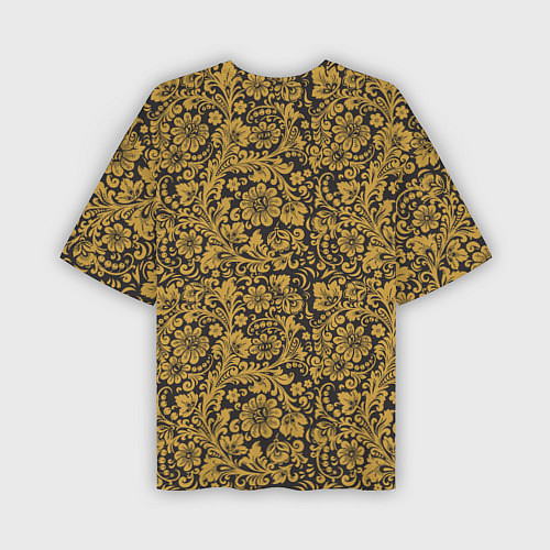 Мужская футболка оверсайз Золотые Цветы хохлома / 3D-принт – фото 2