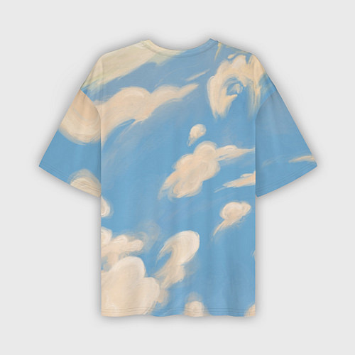Мужская футболка оверсайз Рисунок голубого неба с облаками маслом / 3D-принт – фото 2