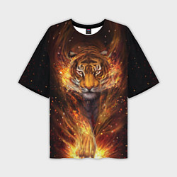 Мужская футболка оверсайз Огненный тигр Сила огня