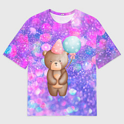 Мужская футболка оверсайз День Рождения - Медвежонок с шариками